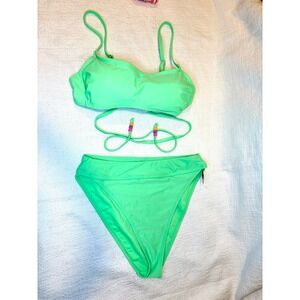 Swim Set - Beaded Bralette & High Waist High Leg Cut Bikini New